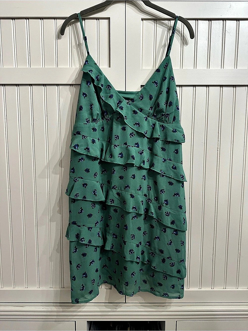 Wild Fable Tiered Ruffle Mini Dress Green & Blue XL NWT